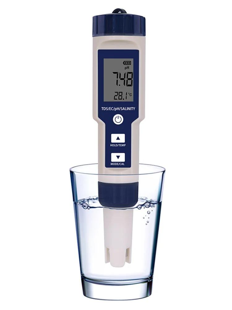 5 IN 1 PH Temperature TDS EC Salinity Meter Digital Waterproof With Automatic Calibration Function Water Quality PH Tester