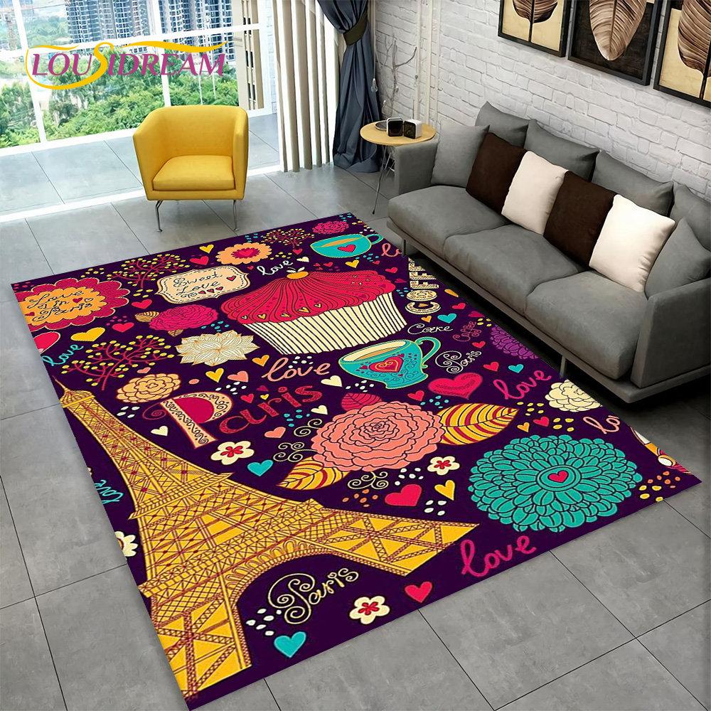 France Paris Eiffel Tower Romantic Art Area Rug,Carpet Rug for Living Room Bedroom Sofa Doormat Kitchen Decor Non-slip Floor Mat