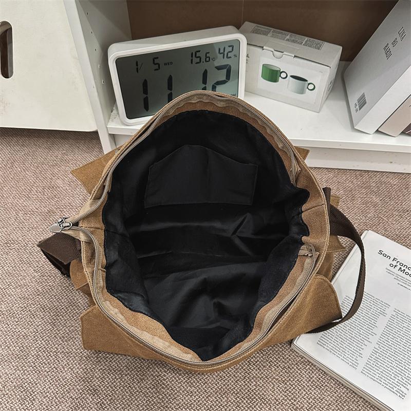 Canvas Bag Business Shoulder Crossbody Bag Large Capacity Lightweight Contrast Color Student Bag
