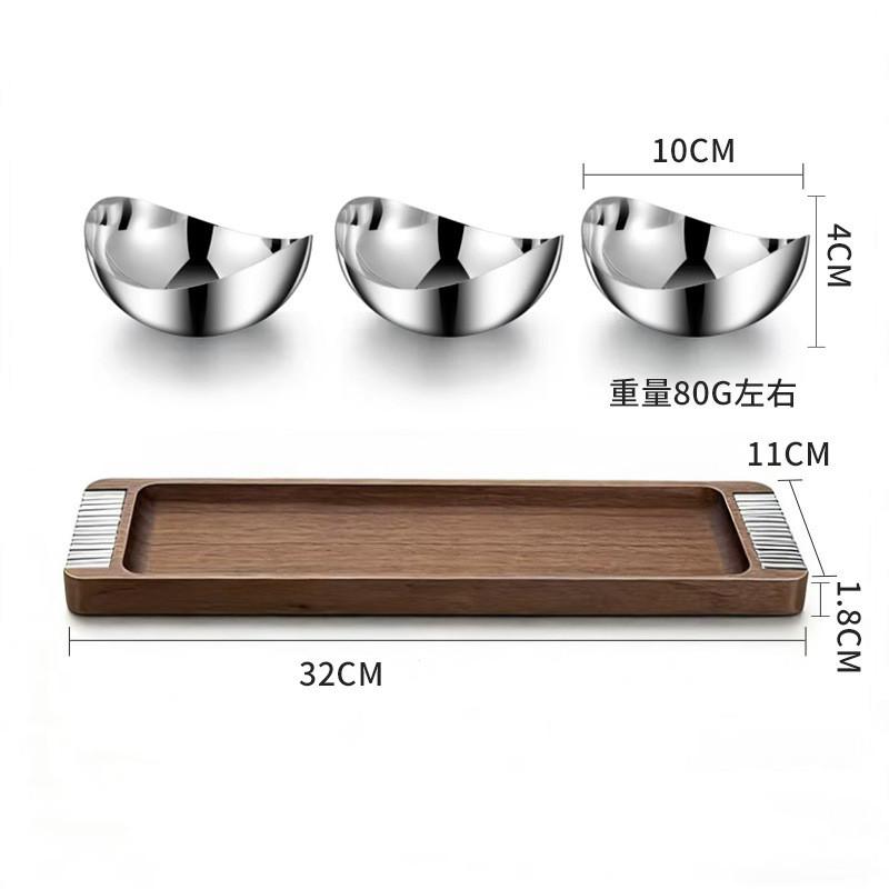 Wooden Tray, Snack, Nut Platter, Mirror Stainless Steel Bowl, Pudding Bowl, Fruit Plate, Seasoning Bowl, Tableware, Kitchenware