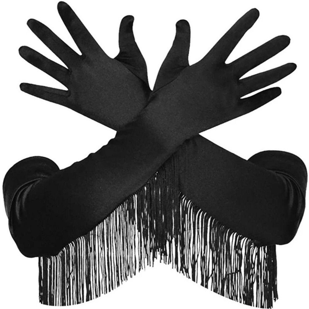 Vintage Opern-Wettbewerb Stretch Lange Quastenhandschuhe 1920er Jahre Fransen Fingerlose Handschuhe Für Kostüm Tanz Abschlussball Party Club Hochzeit