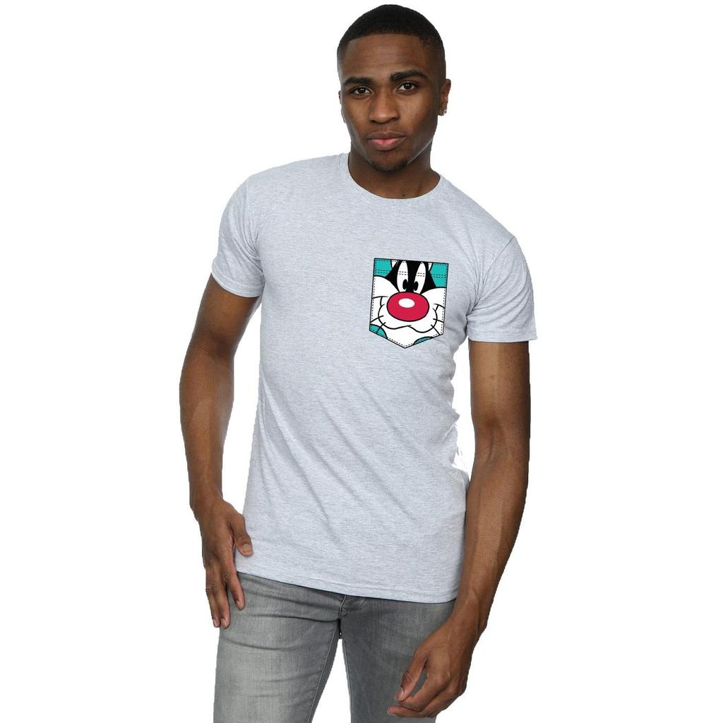 Looney Tunes Herren Sylvester Gesicht Falsche Tasche T-Shirt
