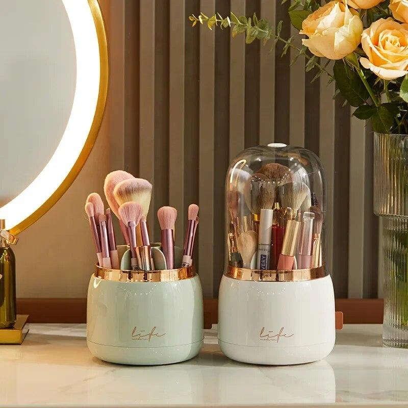 Luxury Rotating Makeup Brush Storage Barrel Large Capacity Dustproof Lipstick Eyebrow Pencil Cosmetic Storage Box Cross-border