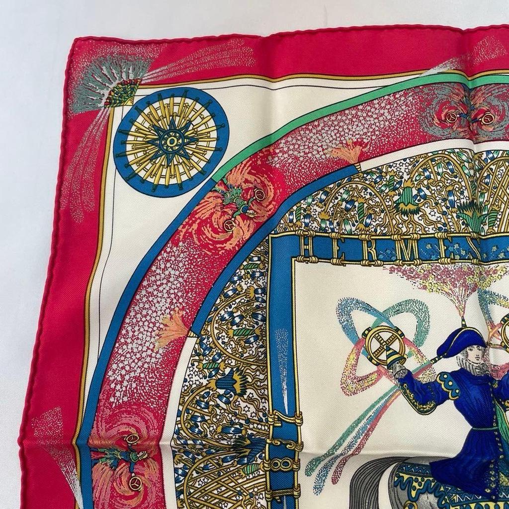Used HERMES Carre 45 "La Flamme d'Artifice" Scarf, Silk