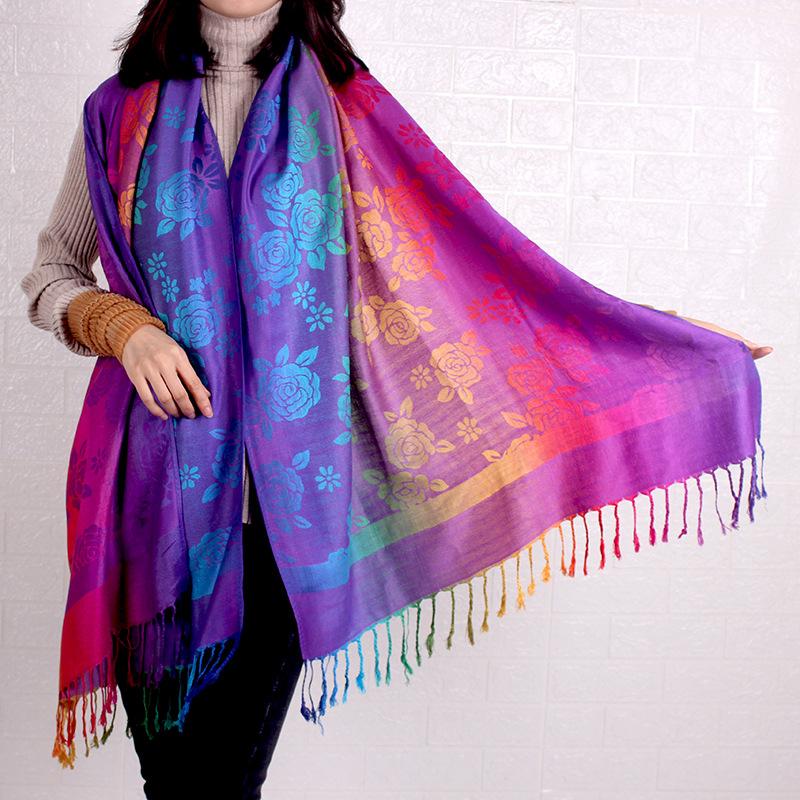 Color gradual change small flower scarf extended jacquard shawl Lijiang Nepal scenic spot scarf women long scarf