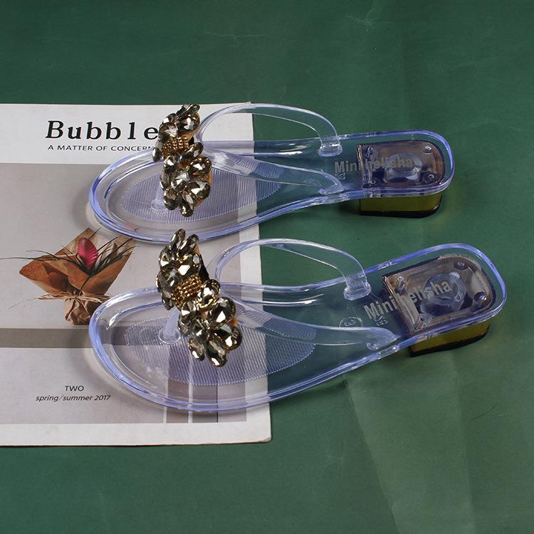 Yuzhihao Rhinestone Low Heel Women s Beach Thong Sandals Size 38