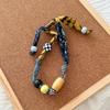 Love Pendant Patchwork Cloth Clavicle Chain Multicolor Wood Bead Necklace Ethnic Style Jewelry Accessories