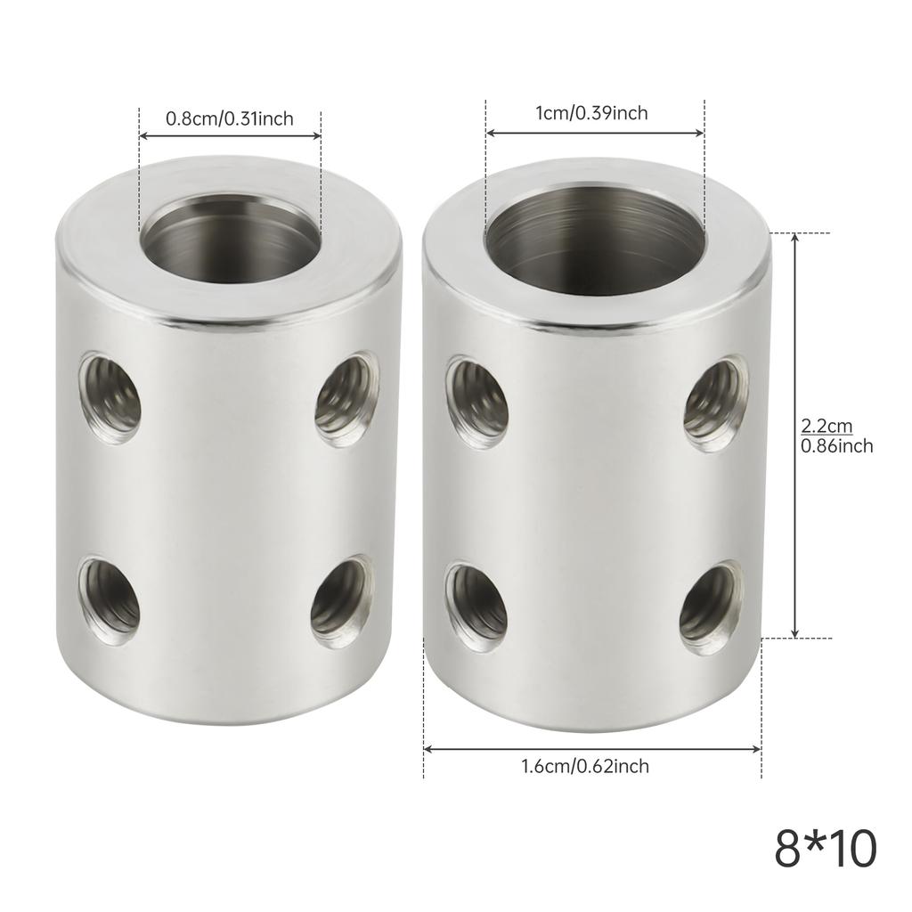 Stiv akselkobling Motorkobling Koblingshylse 5mm/8mm/10mm #45 Stål Sølv for 3D-skriver / RC-robot / Bilmodellaksel / DIY-koder