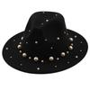 Fashion Classic Fedora Wool Big Brim Pearl Jazz Top Hat Church Hat Adult Dancer Costume Accessory Prop for Women and Men