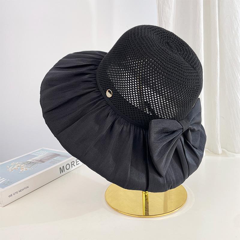 Mesh Bowknot Fisherman Hat for Women, Summer Wide Brim Lightweight Breathable Sunshade Bucket Hat for Vacation and Travel, Sun Protection Hat
