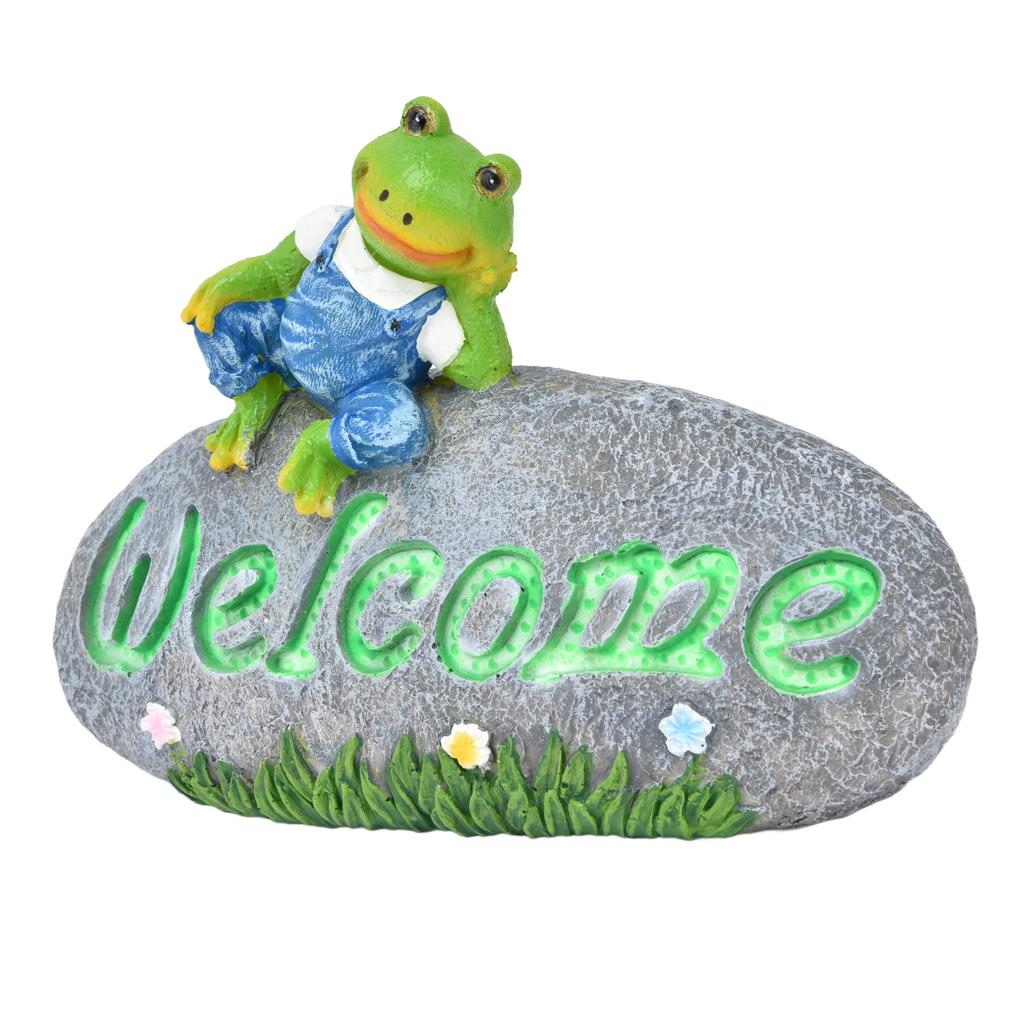 Statuie Broască Bine Ai Venit Decor de Grădină Luminos Lucrare de Artă din Rășină Patio Curte Gazon Ornament Animal pentru
