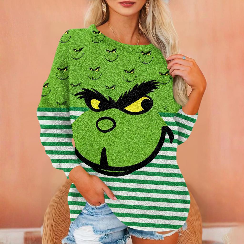 Women's T Shirt Flannel Print Tunic Long Sleeve Party  Round Neck  Tops