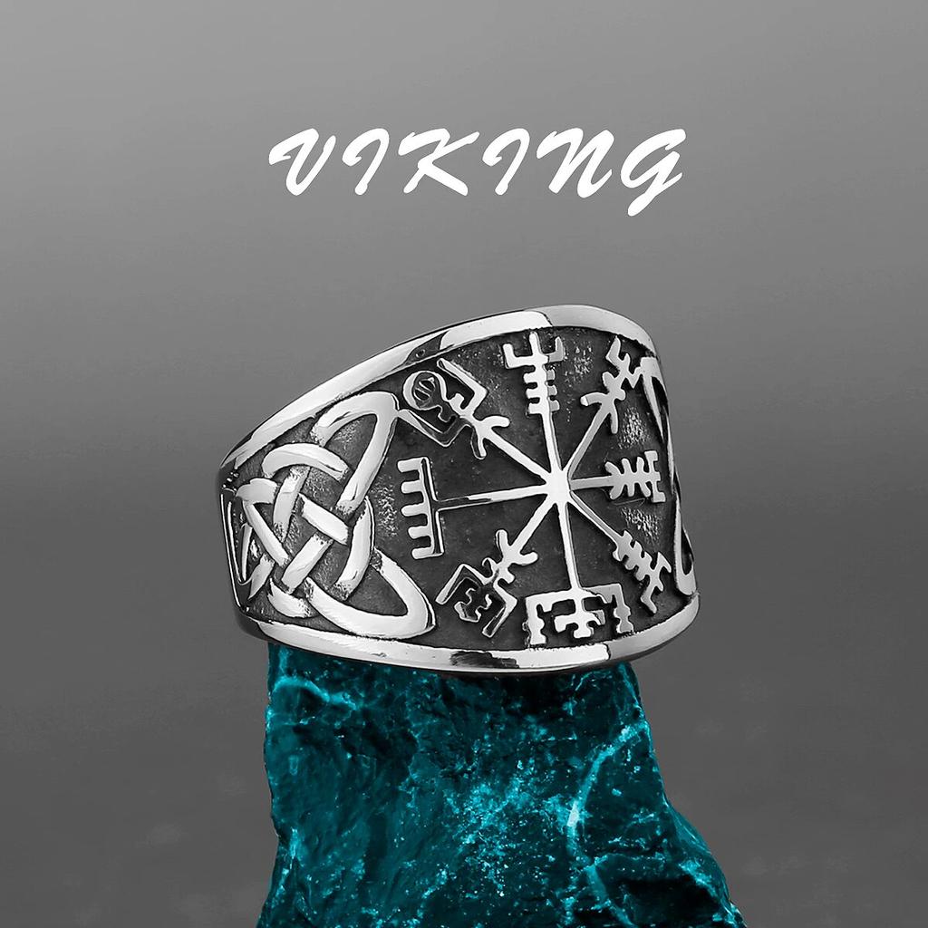 Nordic Viking Stainless Steel Ring Anchor Compass Tree of Life Rune Amulet Wolf Men Women Finger Jewelry Biker Party Club Gift
