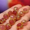 1Pc, Aura Healing Crystal Beads with Golden Accents, Boho Cylindrical Beads, Natural Strawberry Quartz Loose Beads for Jewelry Making DIY Crafts 9×9mm