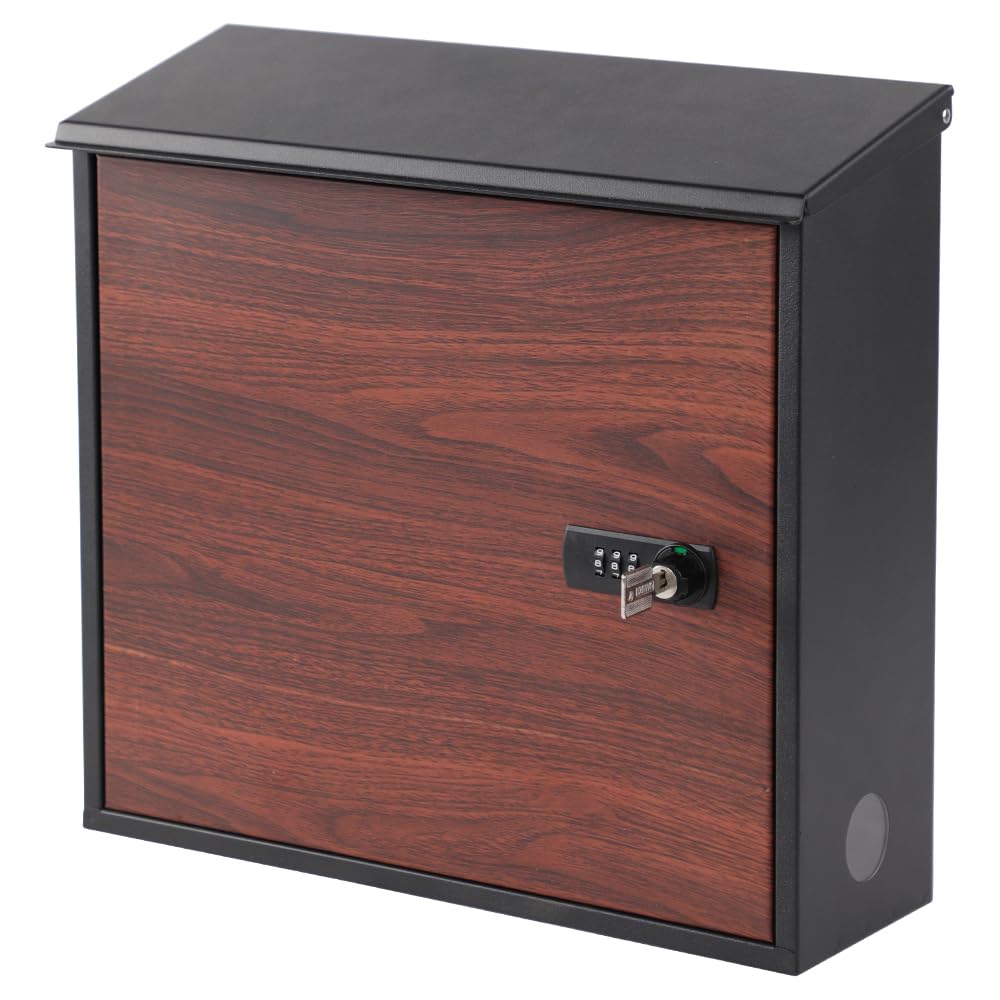 Soomloom Wood Grain Mailbox Delivery Mailbox with Dial Family Mailbox with Key Wall-Mounted Lock,