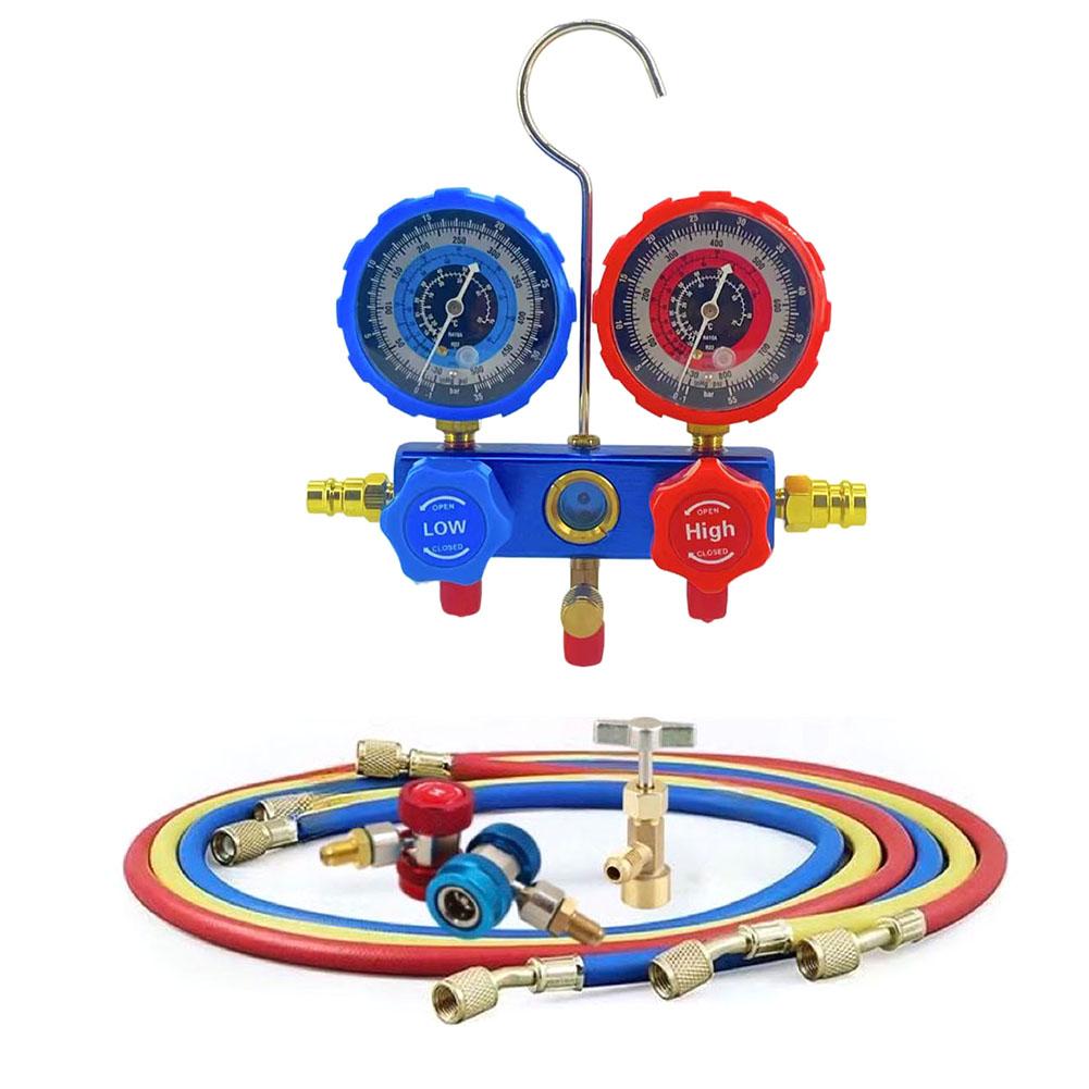 NEW Car Air Conditioning Pressure Manifold Gauge Hose Kit,R22 R-410A R-134a R-404A Refrigerant Pressure GaugeSet WithStorage Box