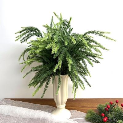 Norfolk Soft Rubber Pine Needles Single, Simulated Green Plants Christmas Decoration Ornament Home