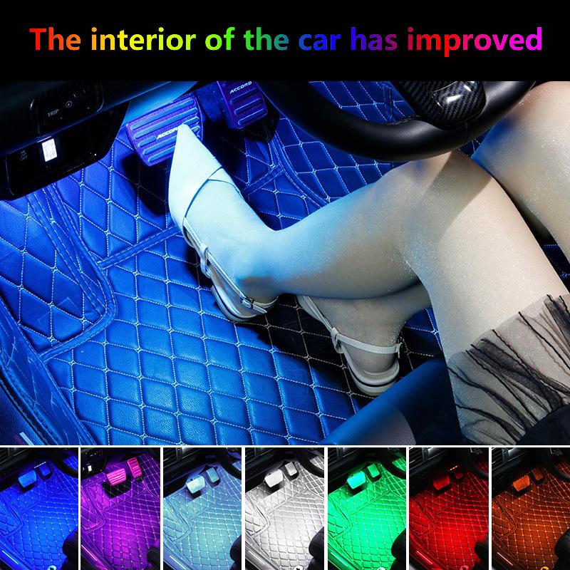 48 Led Rgb Car Foot Ambient Light With Usb Cigarette Automotive Interior Lights Strip Decoration Bar Remote/Voice Control