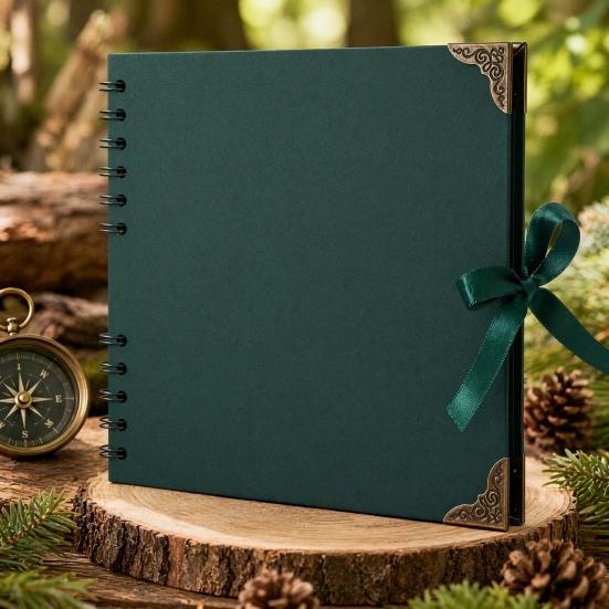 Album Foto Scrapbooking DIY, Carton cu Colțare Metalice și Legătură cu Panglică, Spirală Dublă, Carnet Gol pentru Notițe pentru Călătorie, Nuntă,