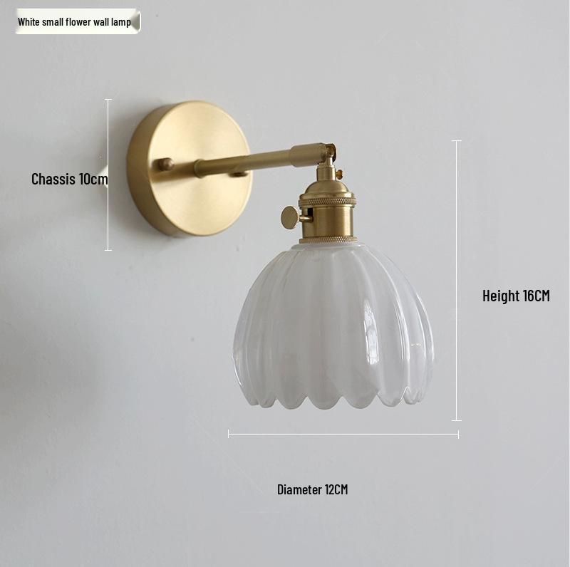 Retro Japanese Copper Amber Glass Wall Lamp - Modern for Bedroom or Entryway.