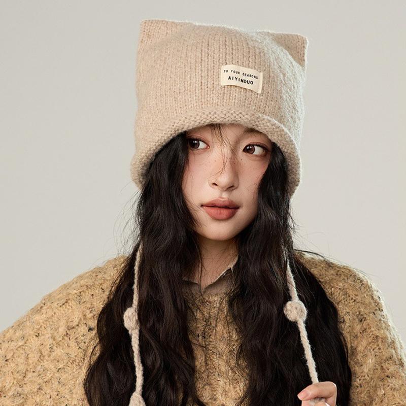 Autumn Winter Women Knitted Cap Warm Ear Protection Cap