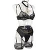 Erotic Lingerie Women's Large Mesh Hollowed Out Splicing Cross Chest Patch Metal Chain Fun Lingerie Three Piece Set