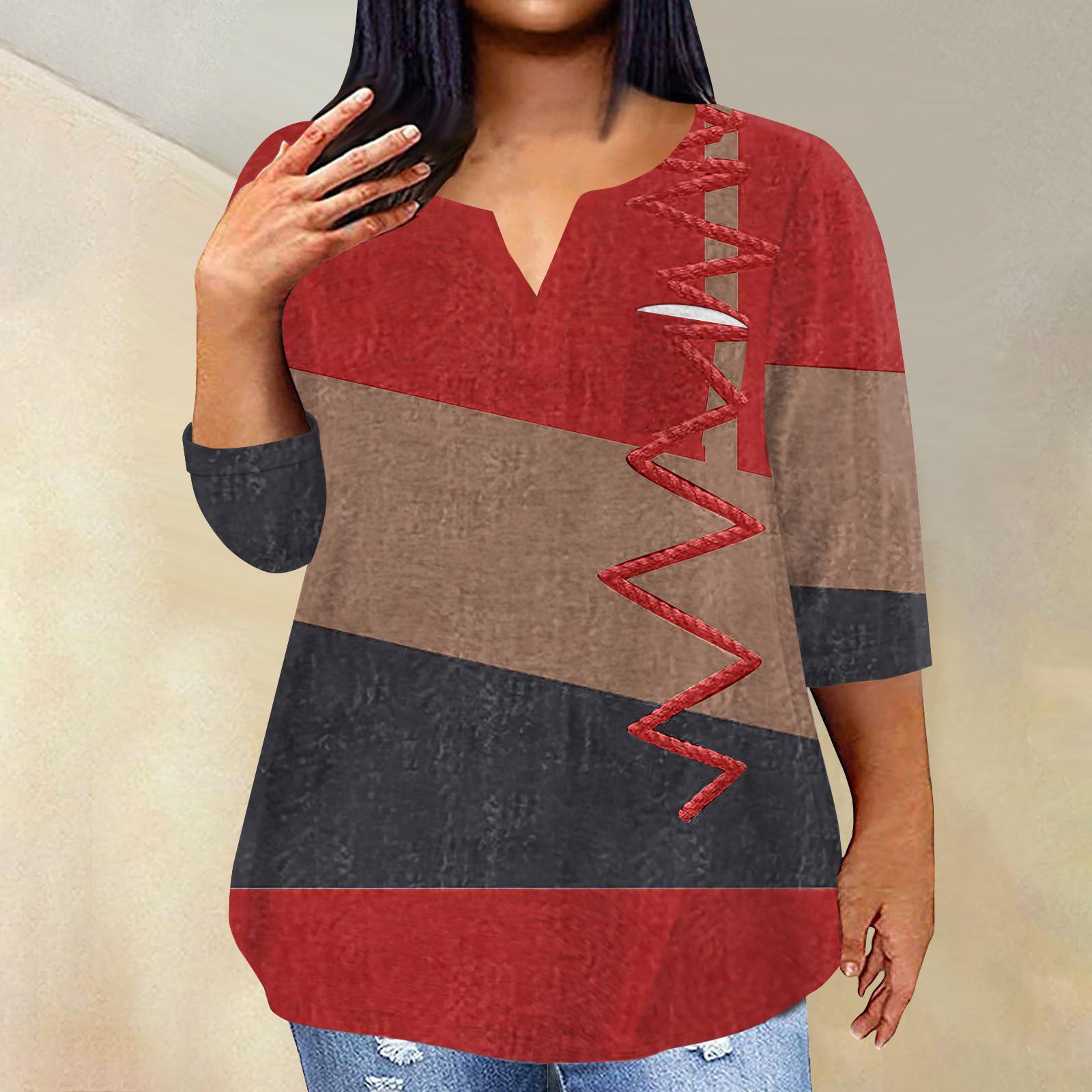 

Женский модный повседневный пуловер с рукавами три четверти и V-образным вырезом с принтом, топ с рукавами 4/3 XXXL винный