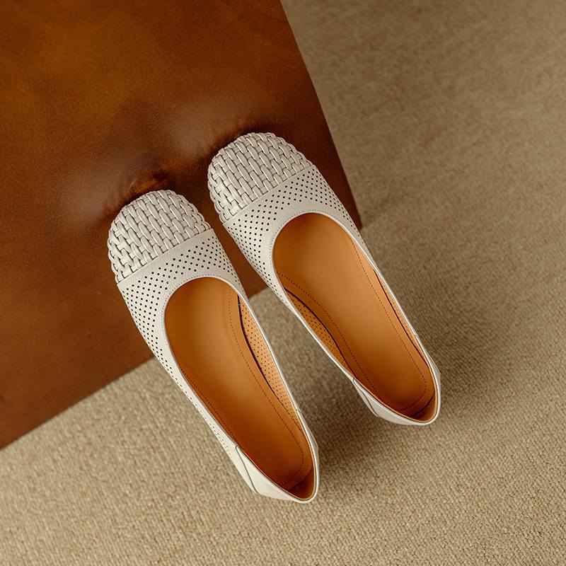 Krazing Pot Cow Skin Weaving Summer Size 41 Low Heels Party Shoes Women Square Toe Gladiator Mixed Color Hollow Out Pumps