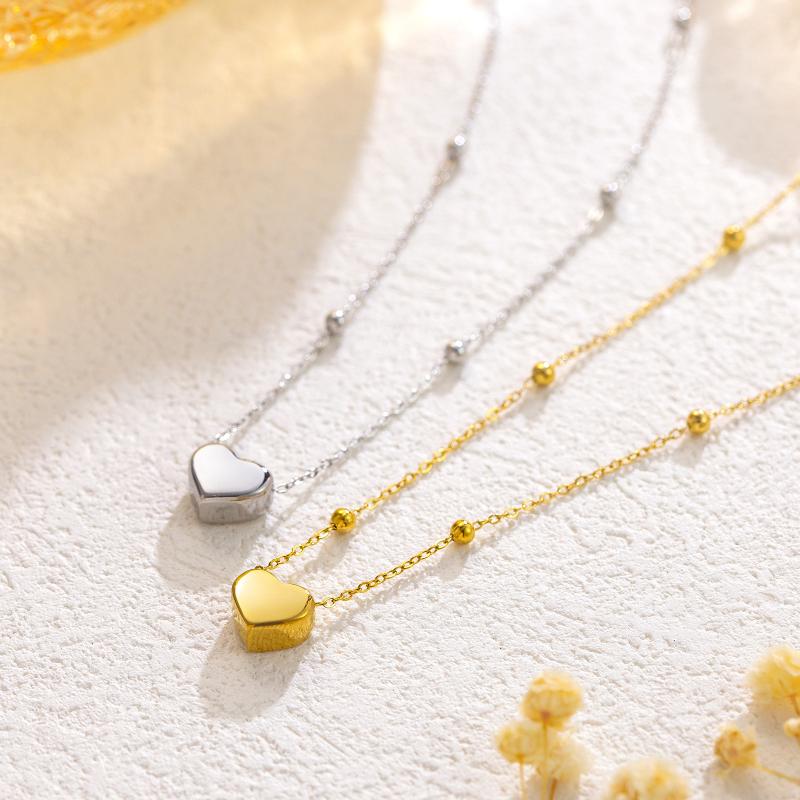 Stainless Steel Gold Color Heart Love Chain Necklace Bracelets Earrings For Women Girl   Non-Fading Jewelry Set