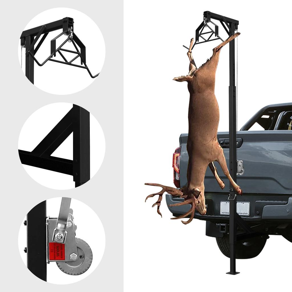 Macara cu braț pentru camion, pliabilă, capacitate 600 lbs, macara pivotantă 360° și lift pentru activități de vânătoare în aer liber, ridicarea generatoarelor, mașinilor de tuns iarba