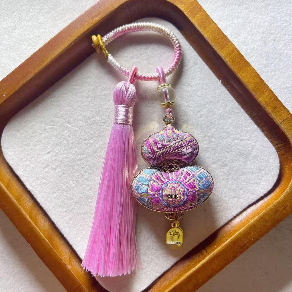 Double-sided Gourd Tassel Charm: Fu Lu Wealth & Blessings Keychain Pendant Ornament