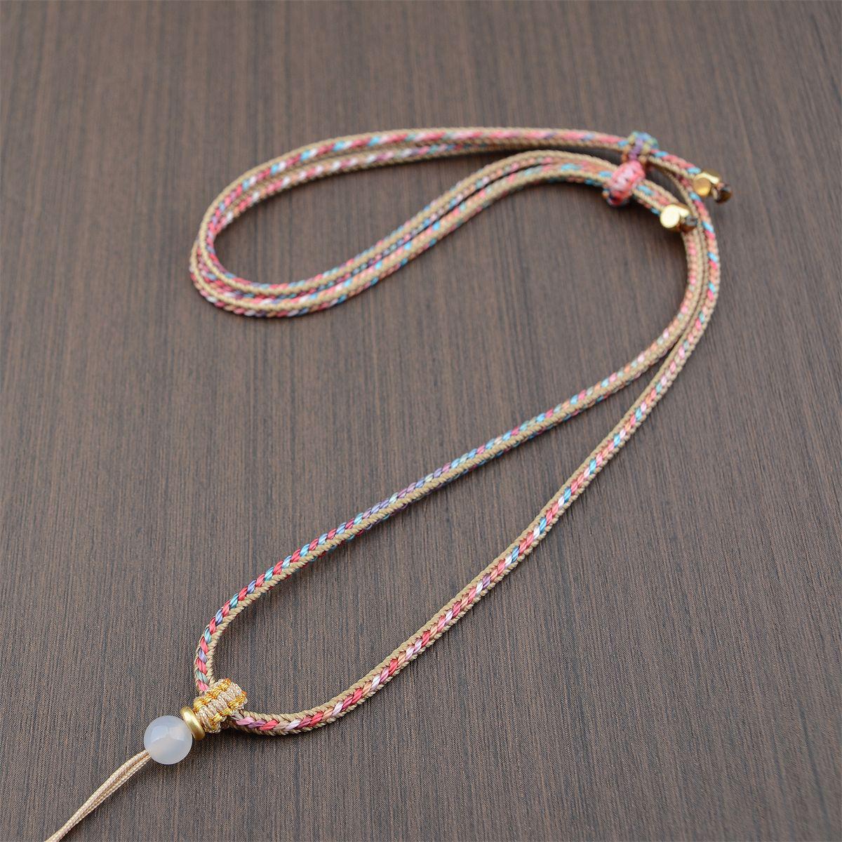 Gradient Dyed Thread Ruyi Knot Pendant Rope - Colorful DIY Handmade Braided Necklace for Jade Agate Pendants