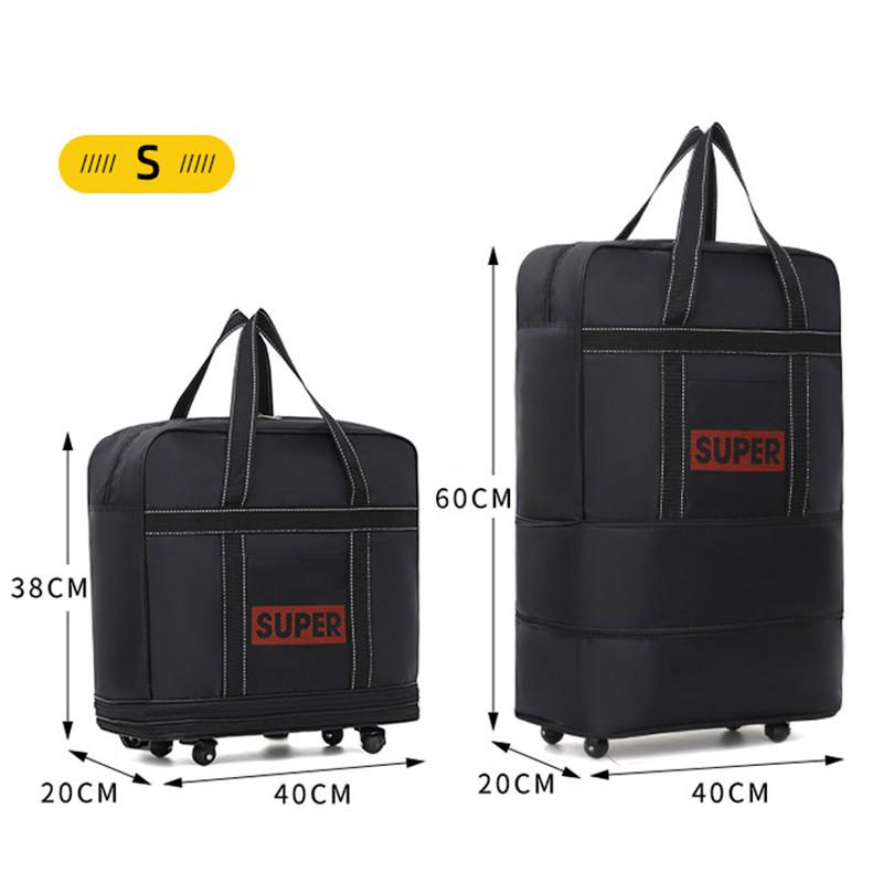 

Новая ткань Оксфорд, большая вместимость, багаж, подлежащий регистрации в авиакомпании, универсальная складная дорожная сумка на колесах, расширяемая сумка для хранения S чёрный