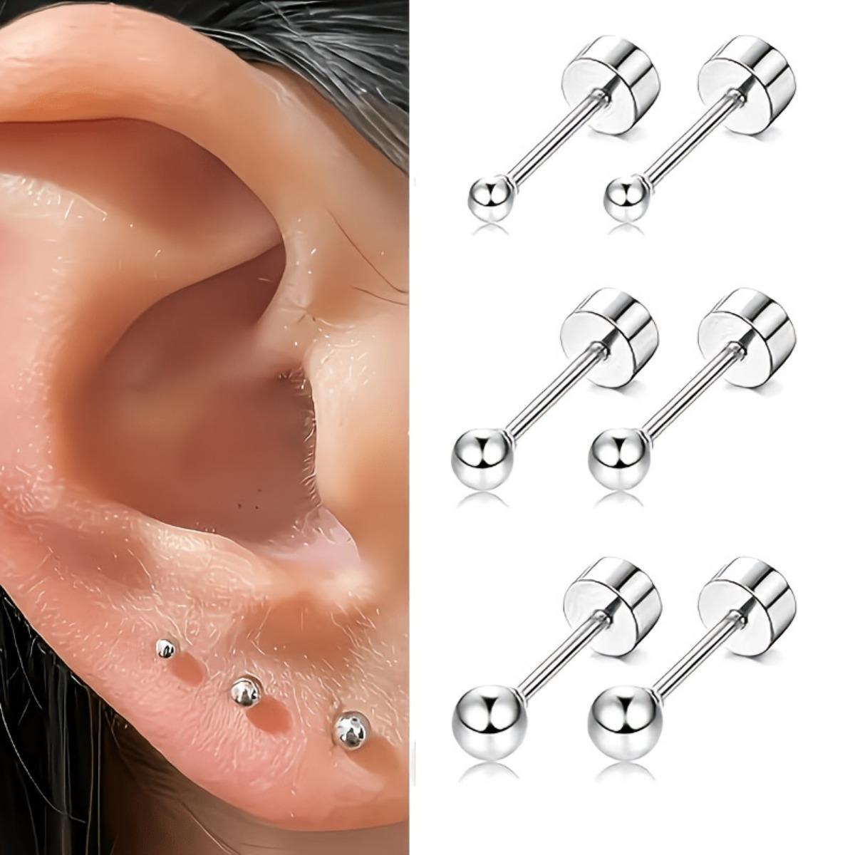 

Set of 3 Stainless Steel Ball Earrings | 2 mm, 3 mm, and 4 mm Screw-Back Round Dome Studs