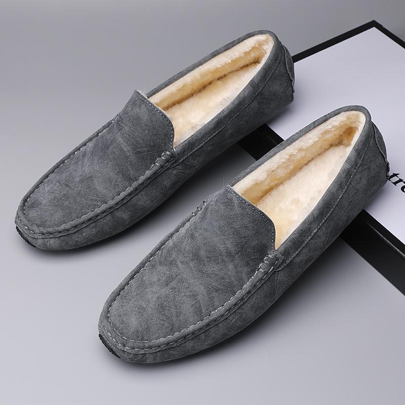 Ciepłe zimowe mokasyny Modne buty śnieżne Slip on Nowe wygodne męskie buty do jazdy samochodem Oryginalne skórzane męskie buty codzienne Mokasyny