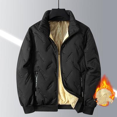 Herren Baumwolljacke für Herbst und Winter mit dicker Wolle und Schafwolle, Baumwolljacke mit großem Stehkragen