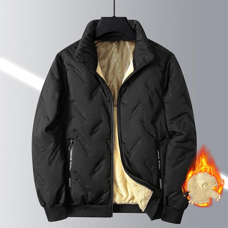 Autumn Winter Men's Cotton Jacket with Thick Wool and Sheep Wool Cotton Jacket with Large Stand-up Collar