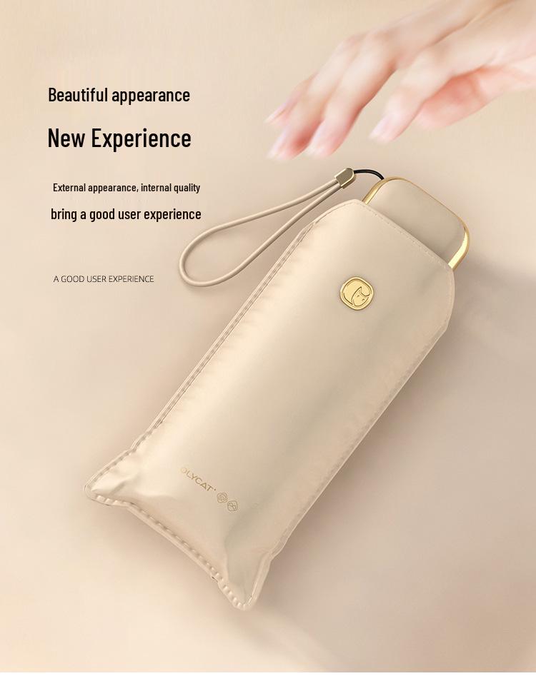 Guarda-chuva Feminino OLYCAT: Uso Duplo, Proteção UV, Portátil, Design Compacto Dobrável em Cinco Partes para Sol e Chuva com Revestimento Preto.