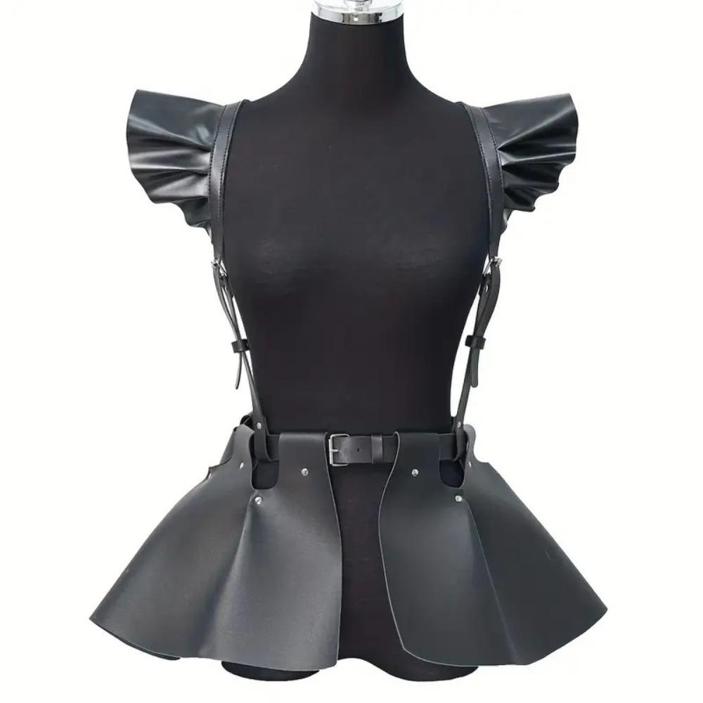 

a-line Cyberpunk Suspender Skirt Sexy Leather Corset Belt Cosplay Bondage Costume Rock Stage Show Black Style A