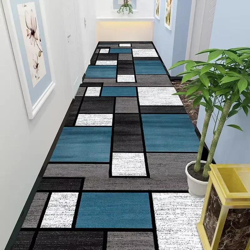 Moderne Geometrische Blauw-Grijze Runner Vloerkleed Antislip Machine Wasbaar Hal Kleed voor Gang Entree Huisdecoratie 50x160cm 20x63inch