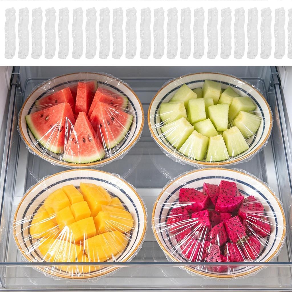 Bowl Covers Elastic 100 Pieces Clear Elastic Wrap Plate Covers Cling Bags for Leftover Food Fresh Fruits Vegetables Sourdough