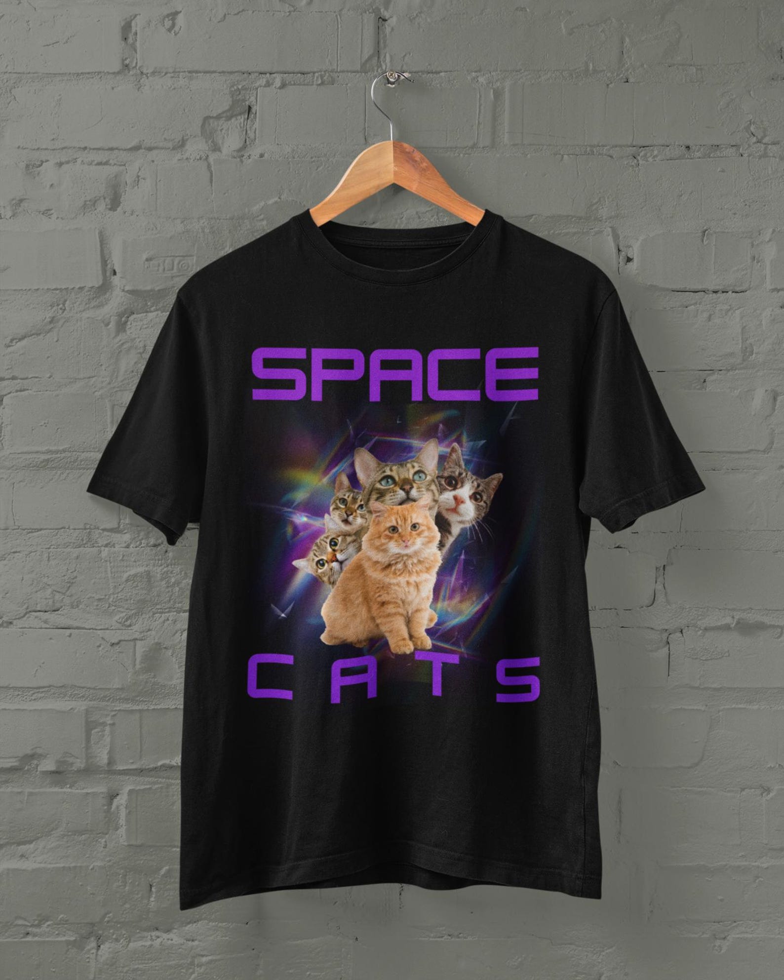 Space Cats Vintage Graphic T-shirts, Retro Feline In Space Tshirt, Cat Lover Gifts,Fun Gifts,Unisex Adult Funny Tee,Bad Taste Humour Shirts 3XL