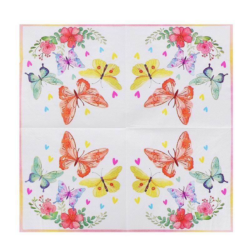 20Pcs/Pack 33x33cm Colorful Butterfly Flower Printed Tissues Table Dinner Napkins Paper Disposable Party Decoration Supplies