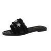 Slippers women's summer wear new fashion rhinestone one-word flat-bottomed beach sandals