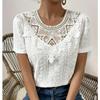 Women's T-shirt Summer New Tops Lace Patchwork Hollow Round Neck Solid Color Short Sleeve Ladies T-Shirts Elegant Loose Casual Simple Woman Tshirts