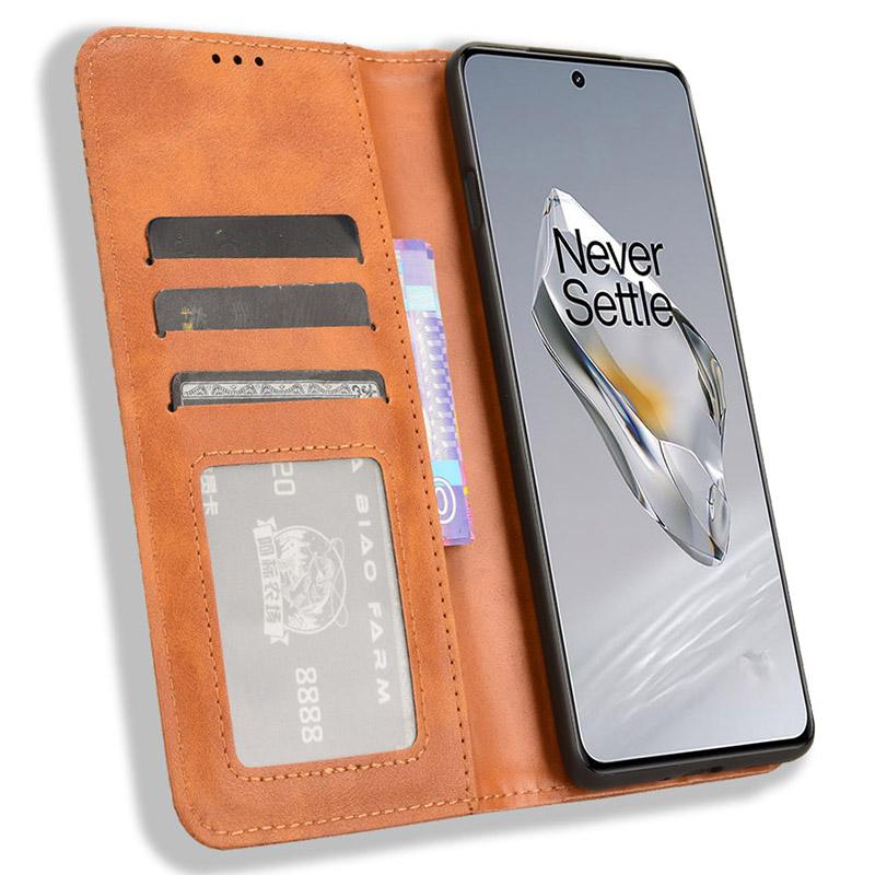 

For OnePlus 12 5G Retro Texture Phone Shell Wallet PU Leather Case Stand Cover Brown