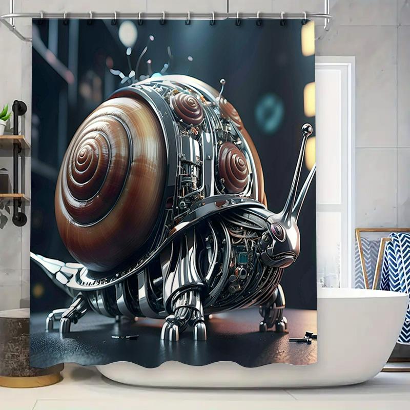

High-Quality Cartoon Snail Shower Curtain For Bathroom Decoration Cool Sci-Fi Design In Brown Colors W60H190(CM)-1 Pcs