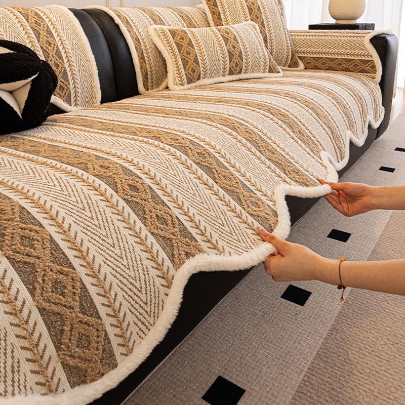 Gemütliches Dickes Chenille Jacquard Sofakissen Neu Vier Jahreszeiten Rutschfeste Ecksofa Bezüge Französisch Warm Kratzfest Armlehnenhandtuch