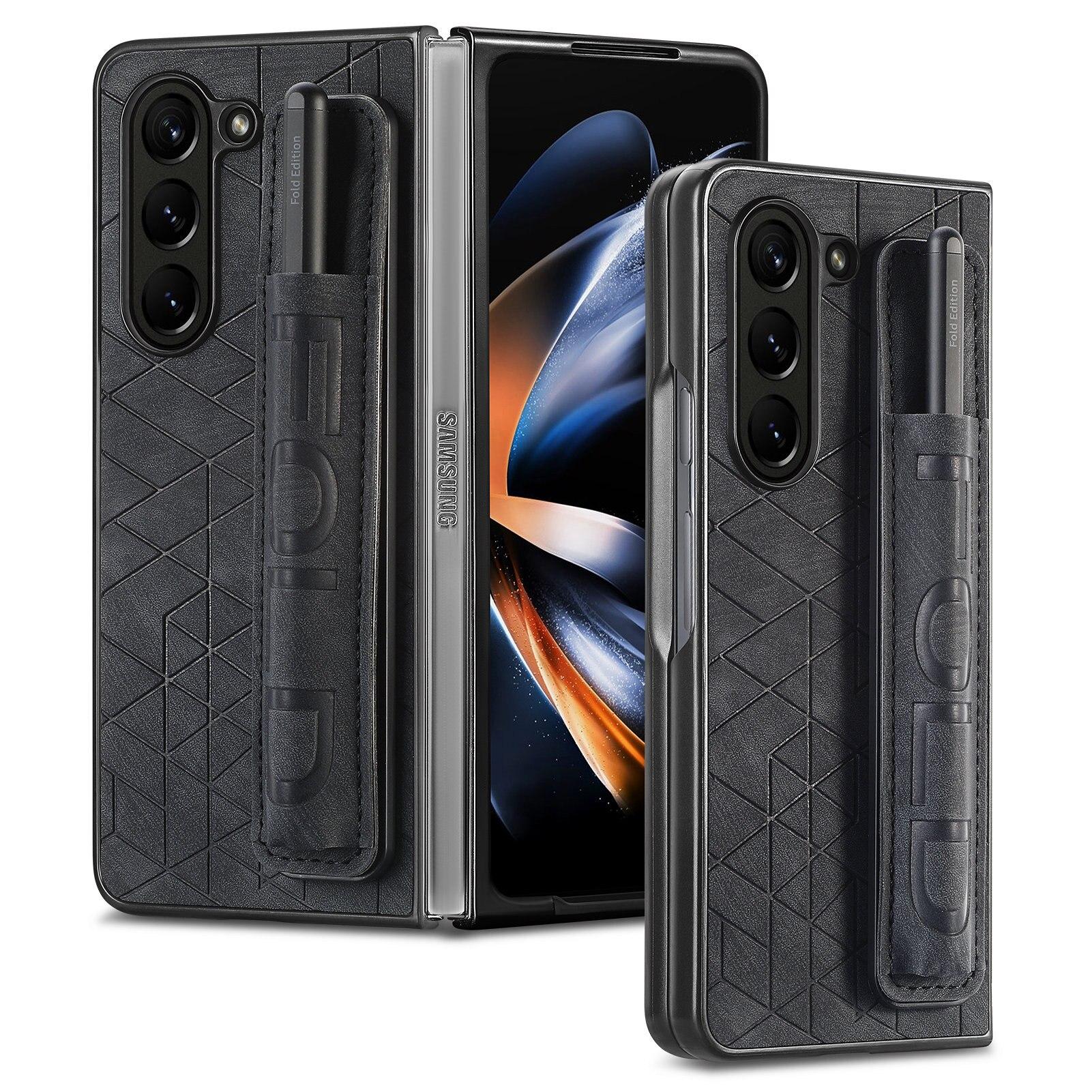 

Модный кожаный чехол-браслет для Samsung Galaxy Z Fold 5 Fold4 Fold3 Fold5 Fold 3 4 5G Нескользящий чехол со слотом для ручки S for Samsung Z Fold 4 чёрный