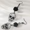 Gothic Punk Skull Rose Flower Drop Earrings, Statement Halloween Jewelry